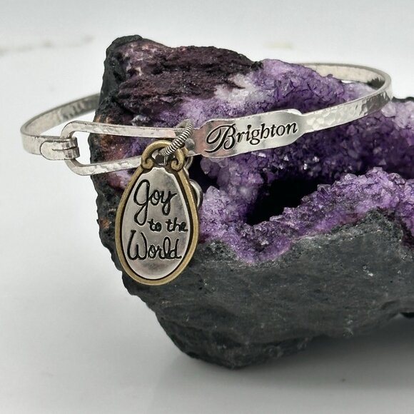 Brighton “Joy to the World” Slide Bangle Bracelet Silver & Gold Plated Charms - Picture 1 of 7